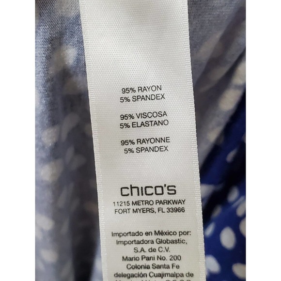 Chico's Blue Polka Dot Rayon Round Neck Long Sleeve Casual Top Blouse (3) XL - Picture 8 of 11